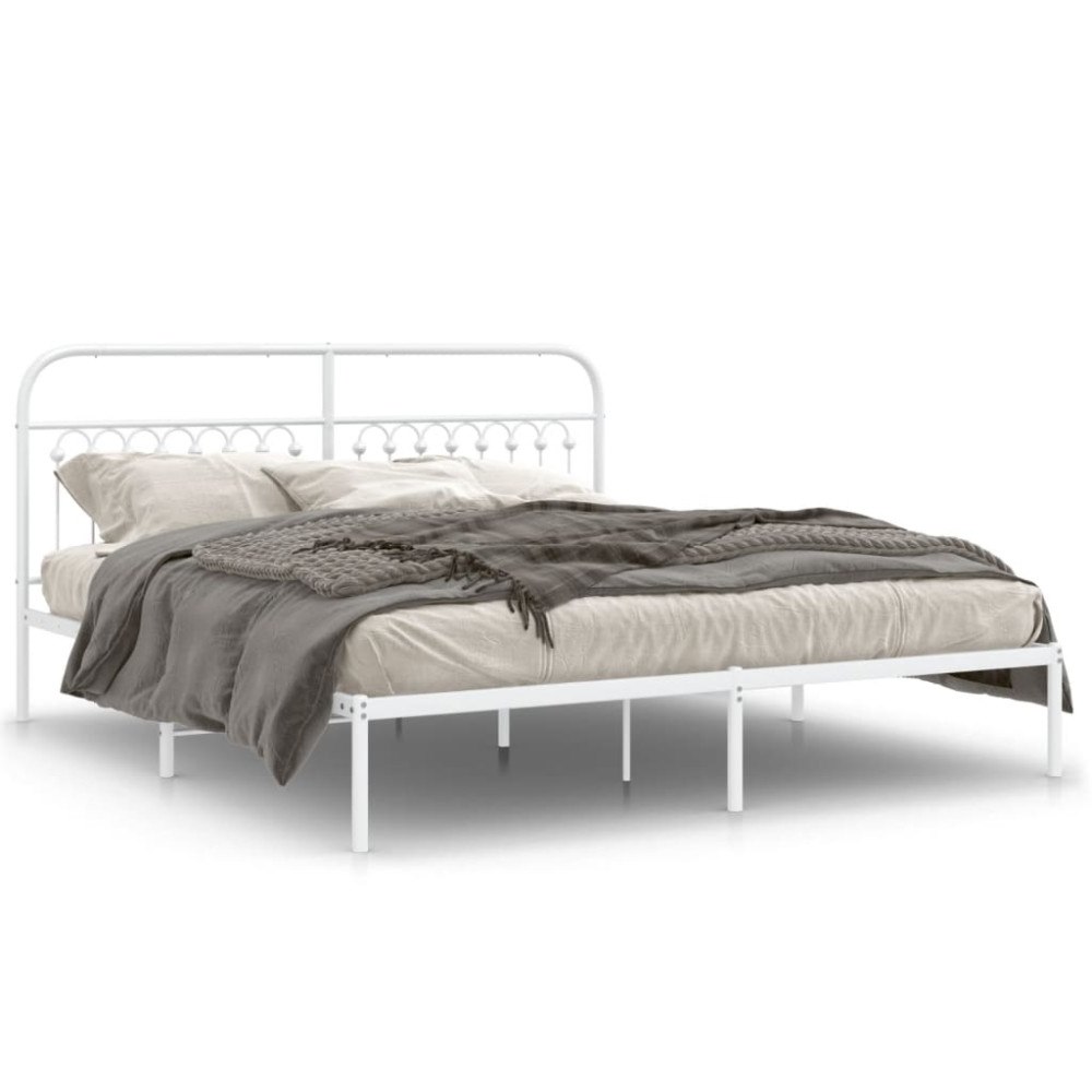 vidaXL Sängram med huvudgavel metall vit 183x213 cm