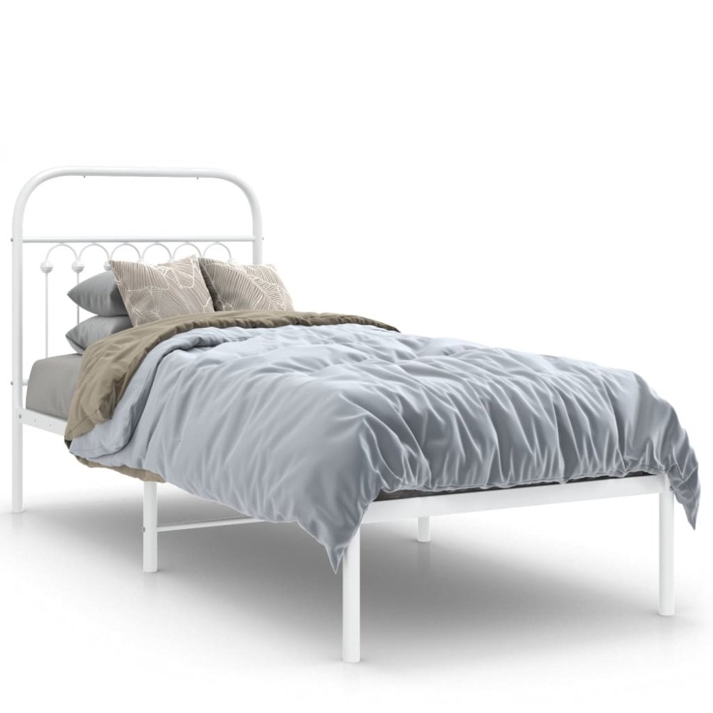 vidaXL Sängram utan madrass med huvudgavel metall vit 75x190 cm