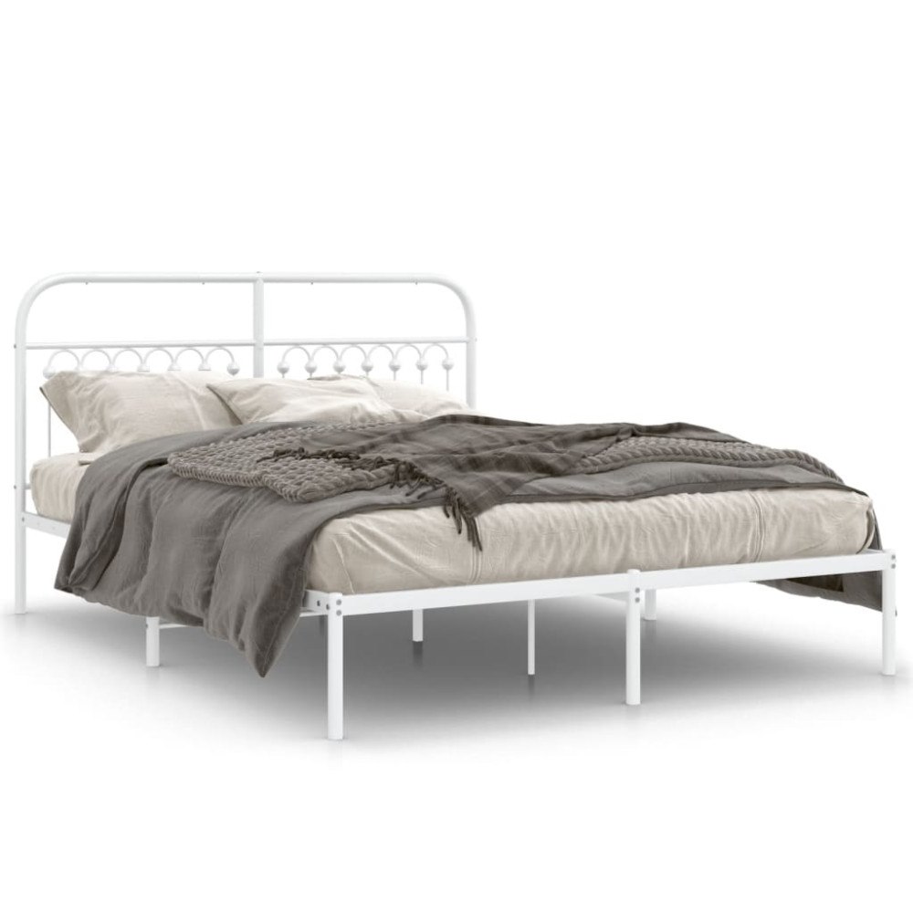 vidaXL Sängram med huvudgavel metall vit 150x200 cm