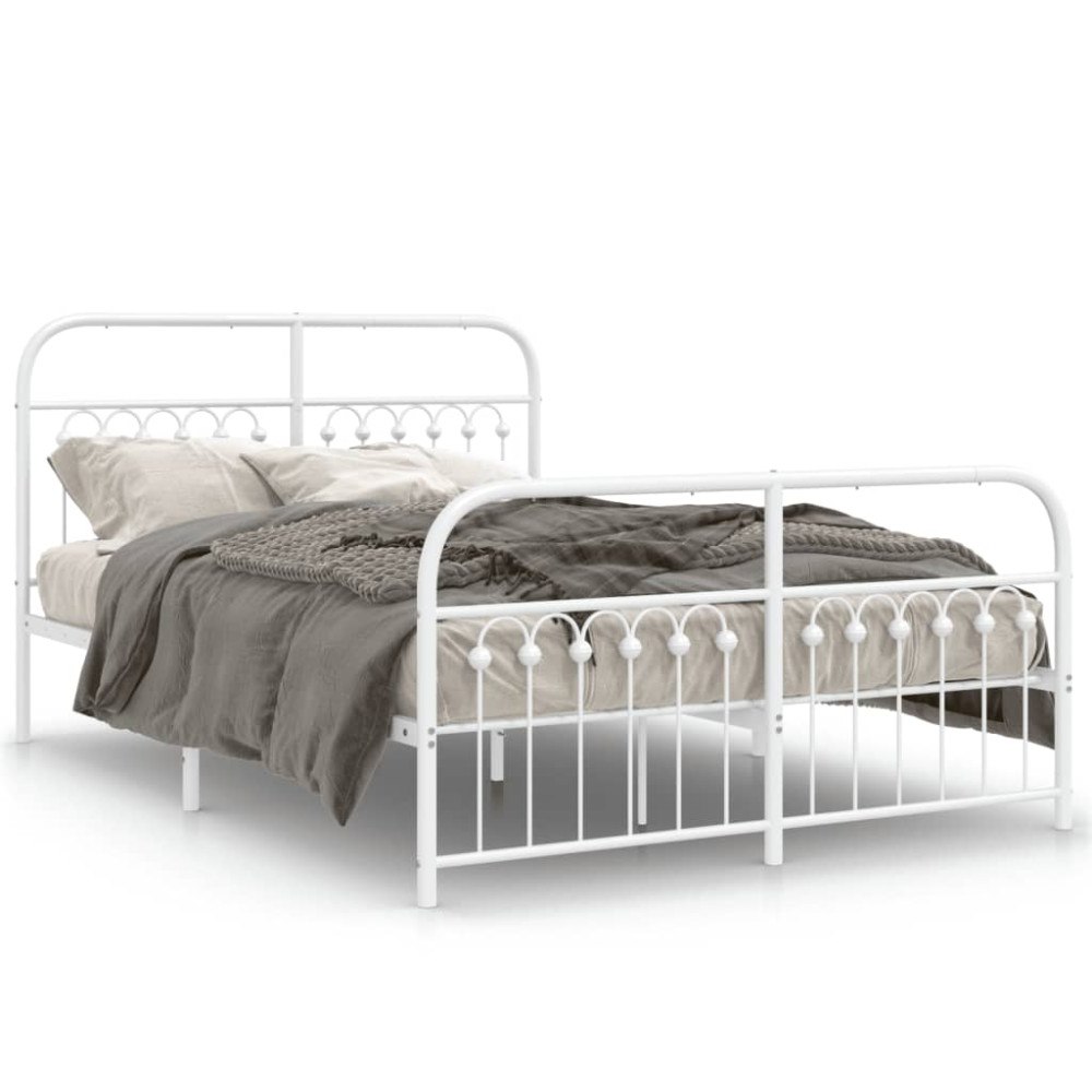 vidaXL Sängram med huvudgavel och fotgavel vit metall 137x190 cm