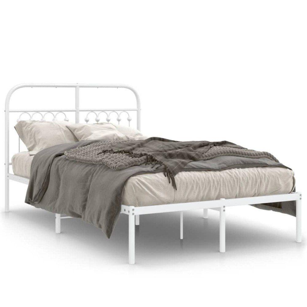 vidaXL Sängram med huvudgavel metall vit 120x200 cm
