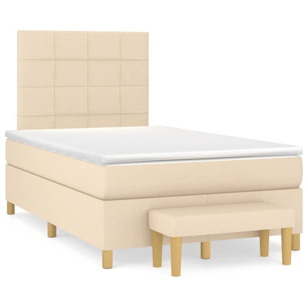 vidaXL Ramsäng med madrass gräddvit 120x190 cm tyg