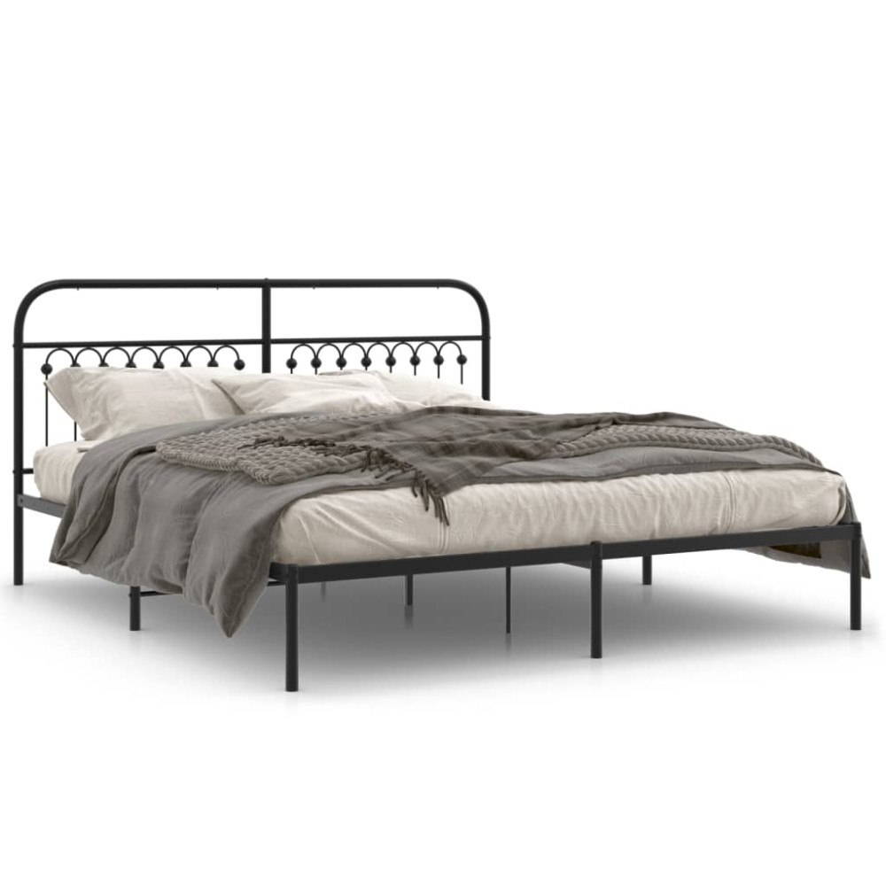 vidaXL Sängram med huvudgavel metall svart 183x203 cm