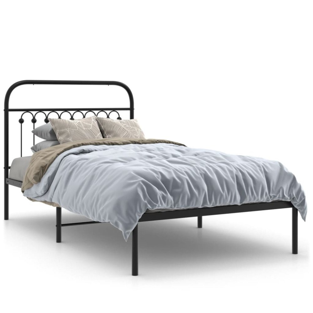 vidaXL Sängram med huvudgavel metall svart 100x190 cm