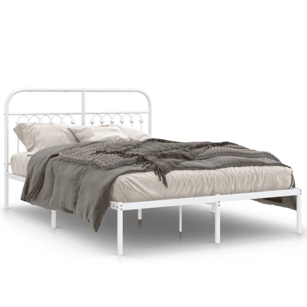 vidaXL Sängram med huvudgavel metall vit 140x200 cm
