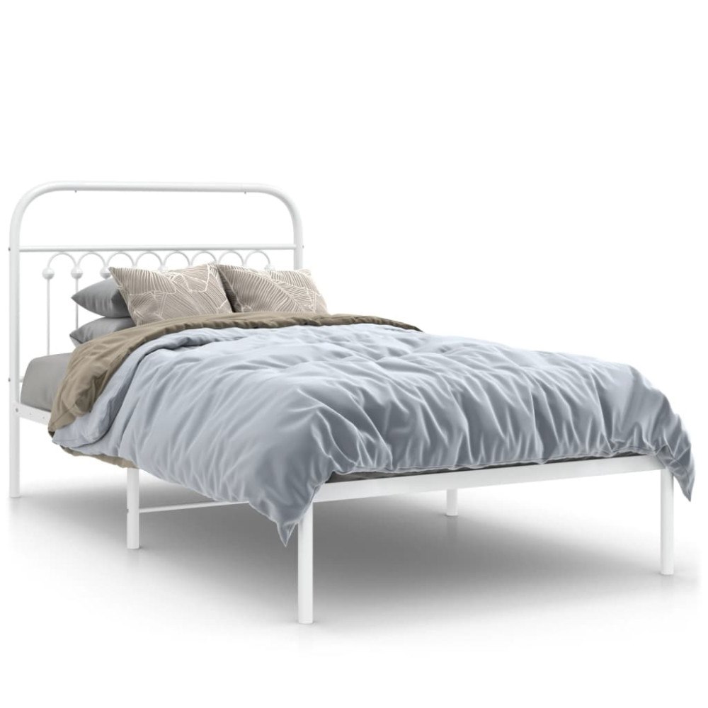 vidaXL Sängram med huvudgavel metall vit 100x200 cm