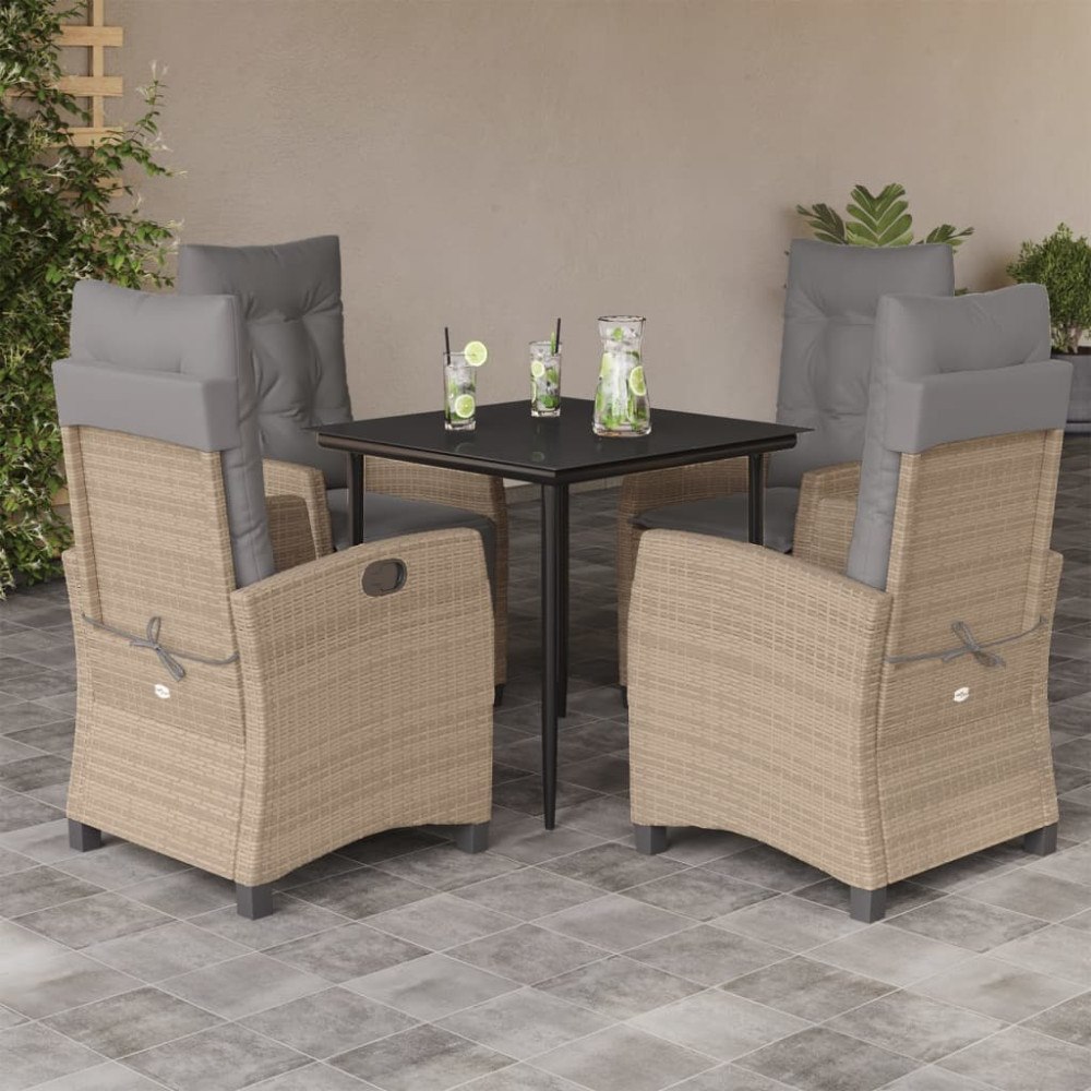 vidaXL Matgrupp för trädgården med dynor 5 delar mixbeige konstrotting