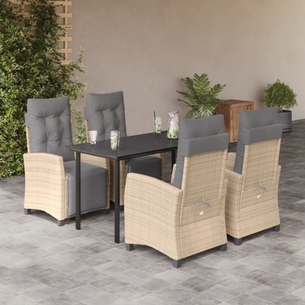 vidaXL Matgrupp för trädgården med dynor 5 delar mixbeige konstrotting