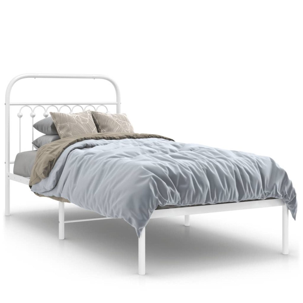 vidaXL Sängram med huvudgavel metall vit 90x190 cm