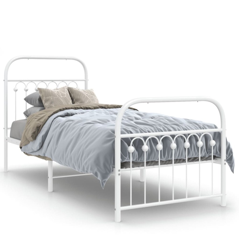 vidaXL Sängram med huvudgavel och fotgavel vit metall 75x190 cm