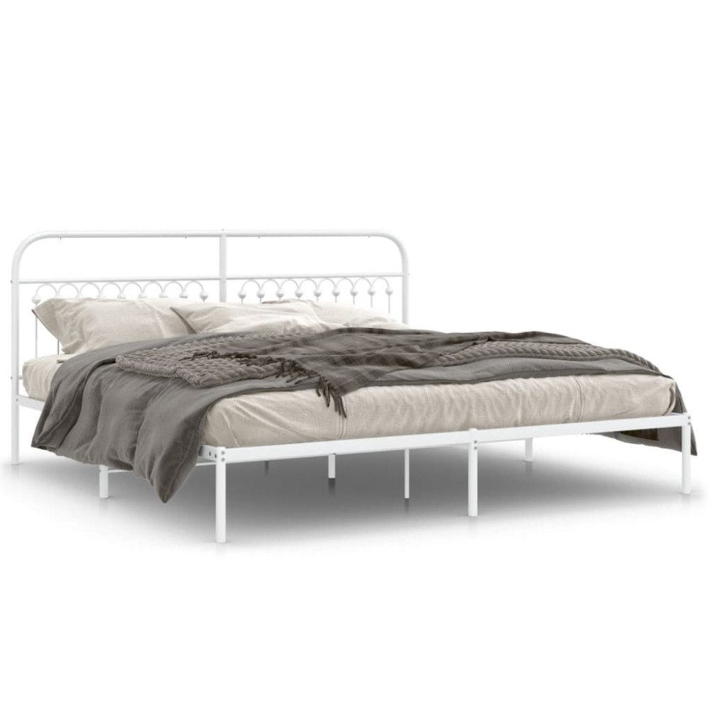 vidaXL Sängram med huvudgavel metall vit 193x203 cm