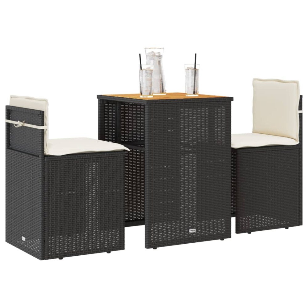 vidaXL Caféset med dynor 3 delar svart konstrotting