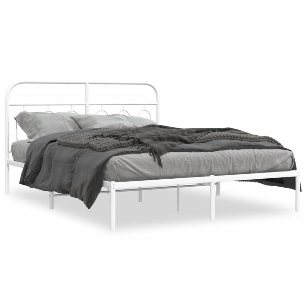 vidaXL Sängram med huvudgavel metall vit 135x190 cm