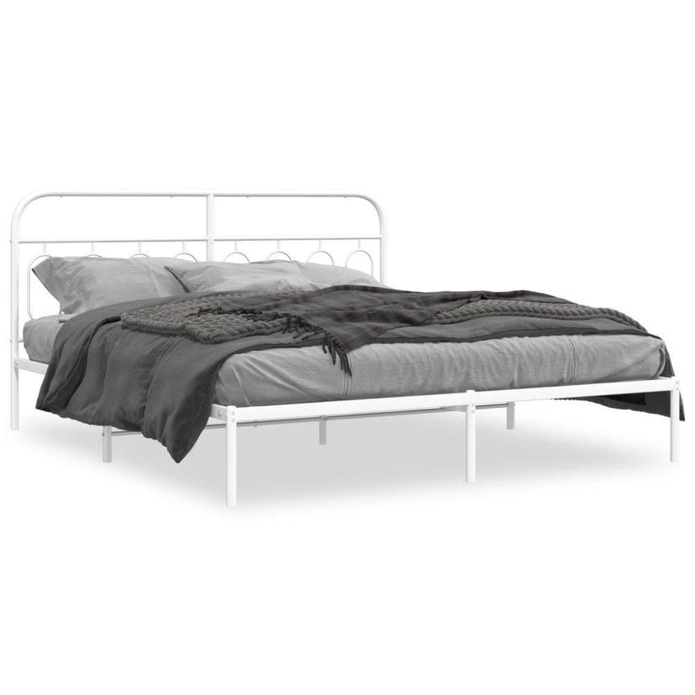 vidaXL Sängram med huvudgavel metall vit 183x213 cm