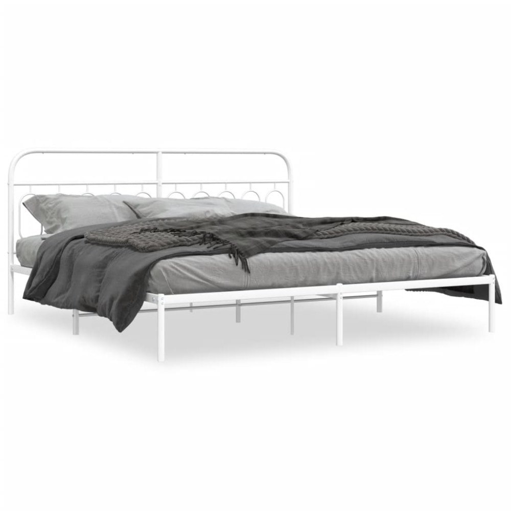 vidaXL Sängram med huvudgavel metall vit 200x200 cm