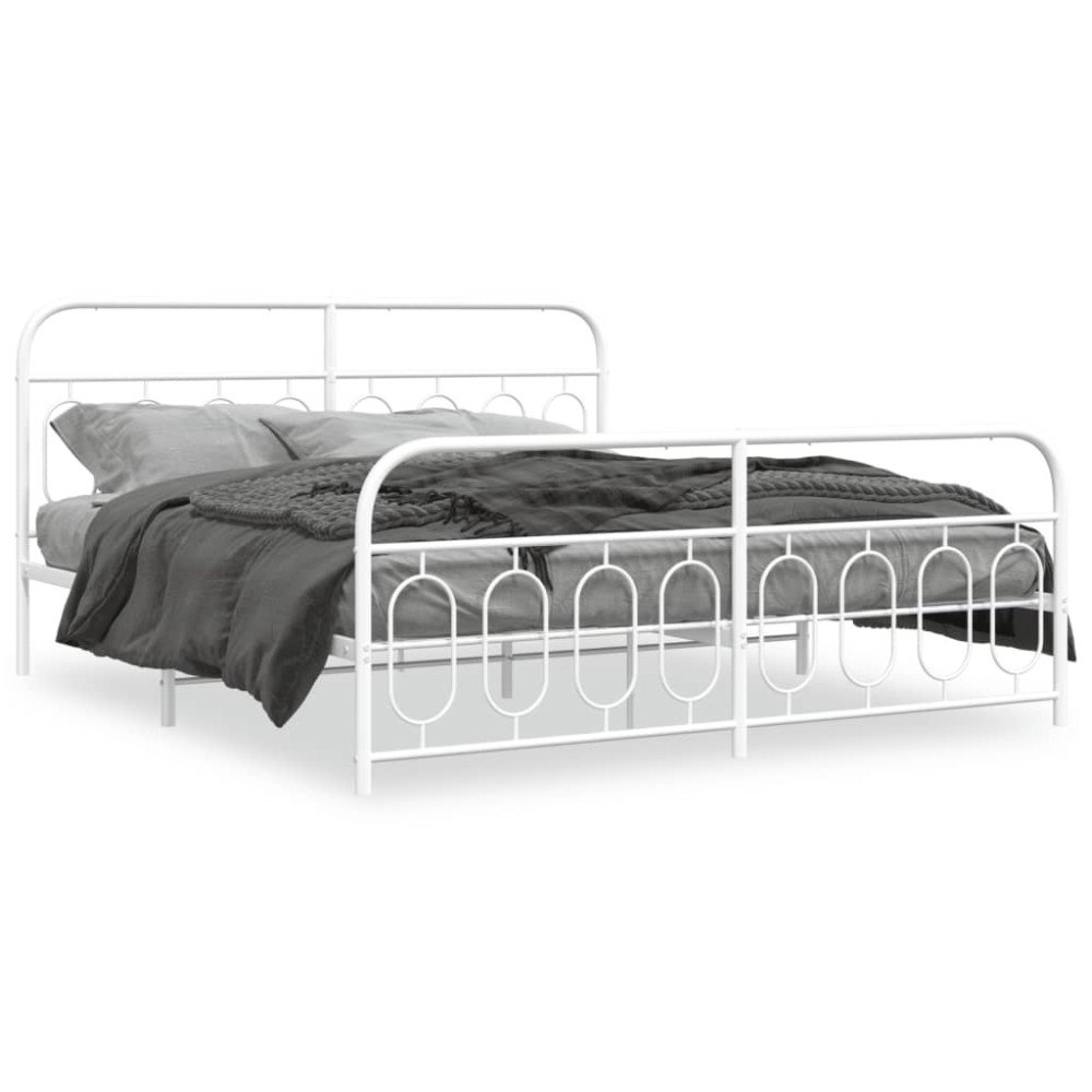 vidaXL Sängram med huvudgavel och fotgavel vit metall 193x203 cm