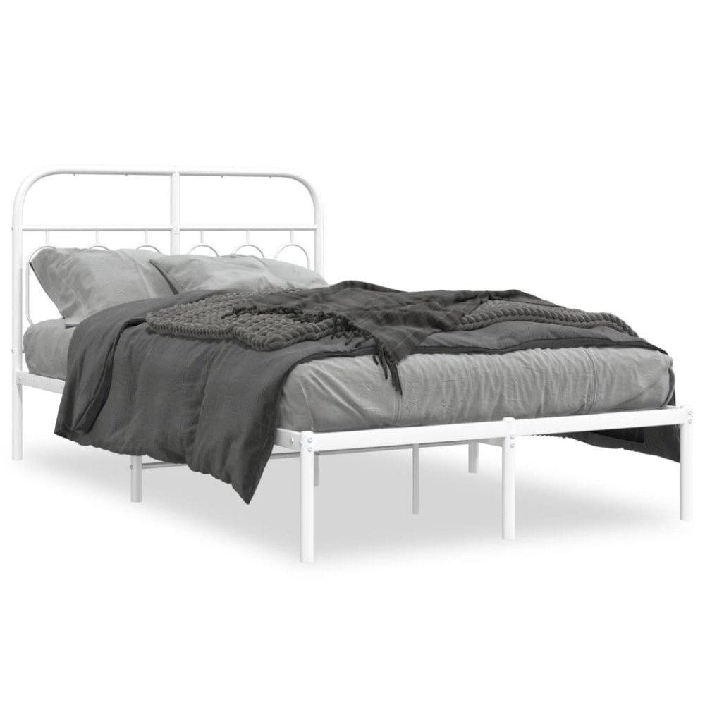 vidaXL Sängram med huvudgavel metall vit 120x200 cm