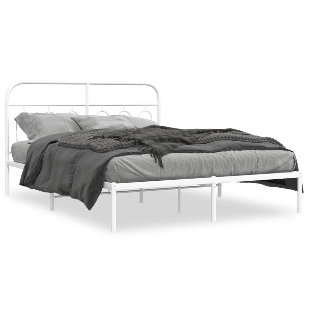 vidaXL Sängram med huvudgavel metall vit 140x190 cm