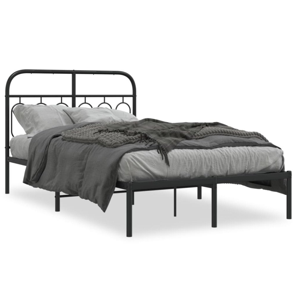 vidaXL Sängram med huvudgavel metall svart 120x190 cm