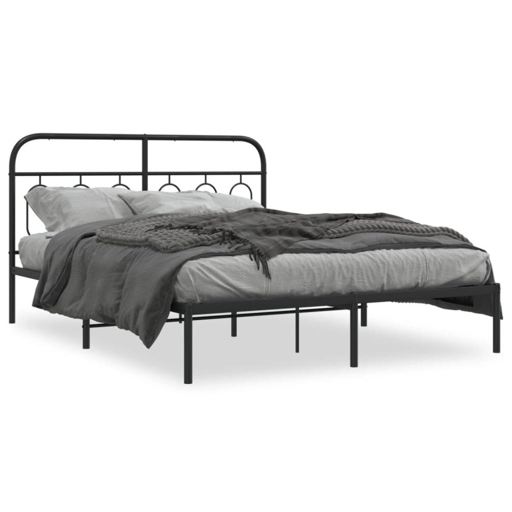 vidaXL Sängram med huvudgavel metall svart 135x190 cm