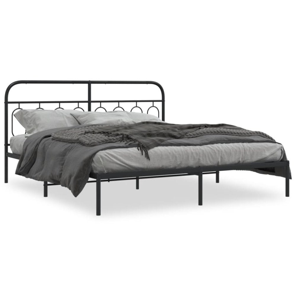 vidaXL Sängram med huvudgavel metall svart 180x200 cm