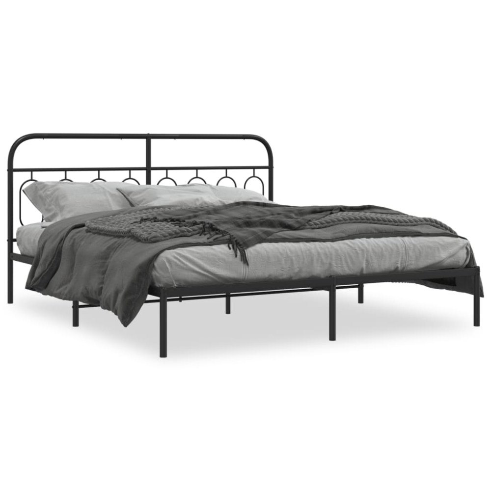 vidaXL Sängram med huvudgavel metall svart 193x203 cm