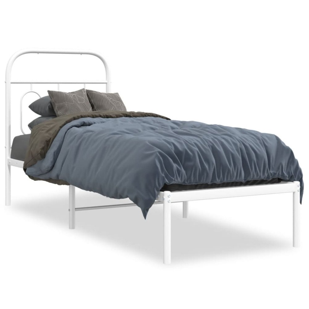 vidaXL Sängram utan madrass med huvudgavel metall vit 75x190 cm