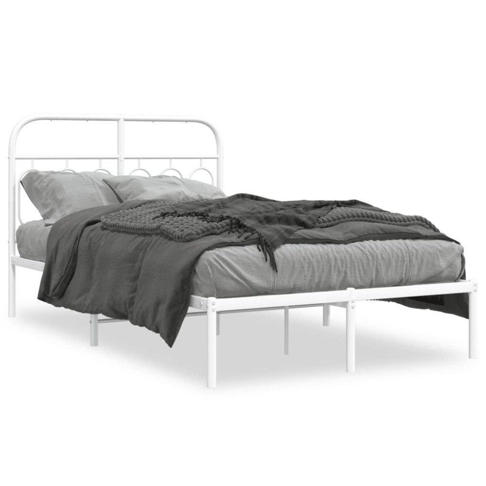 vidaXL Sängram med huvudgavel metall vit 120x190 cm