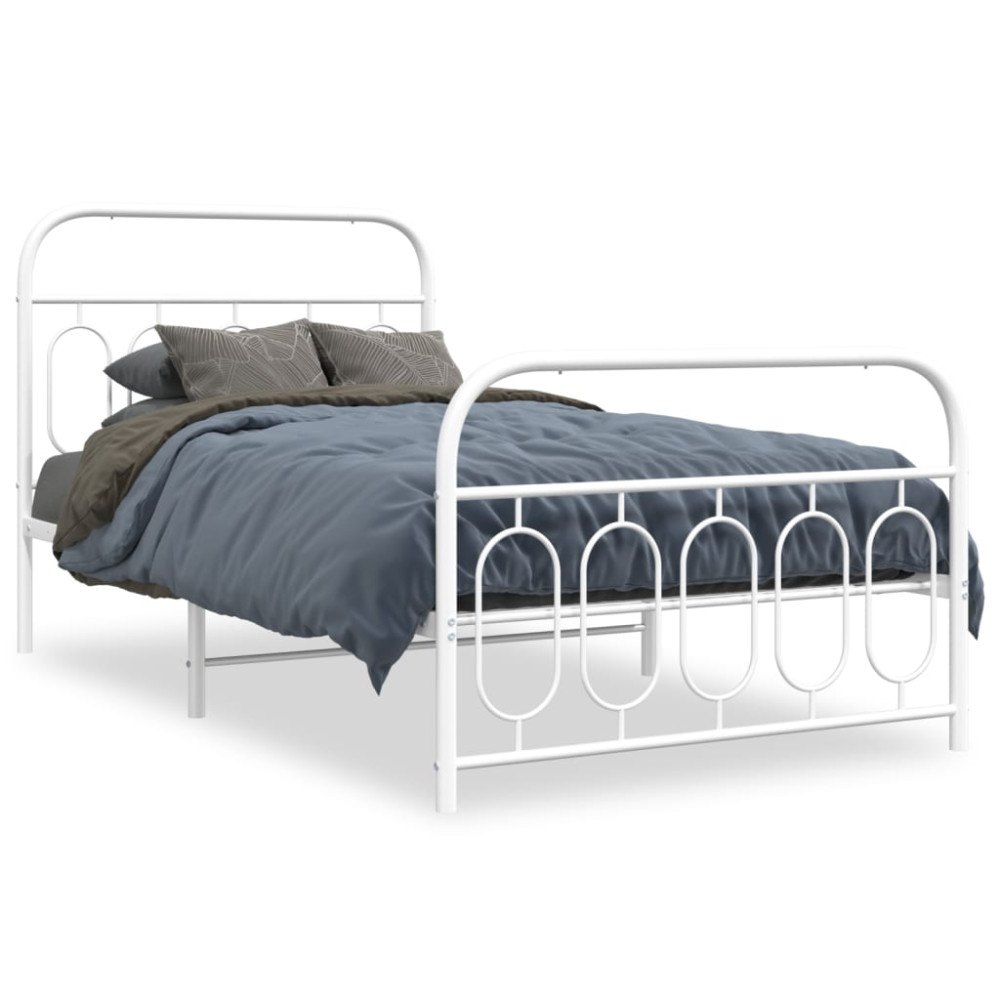 vidaXL Sängram med huvudgavel och fotgavel vit metall 107x203 cm