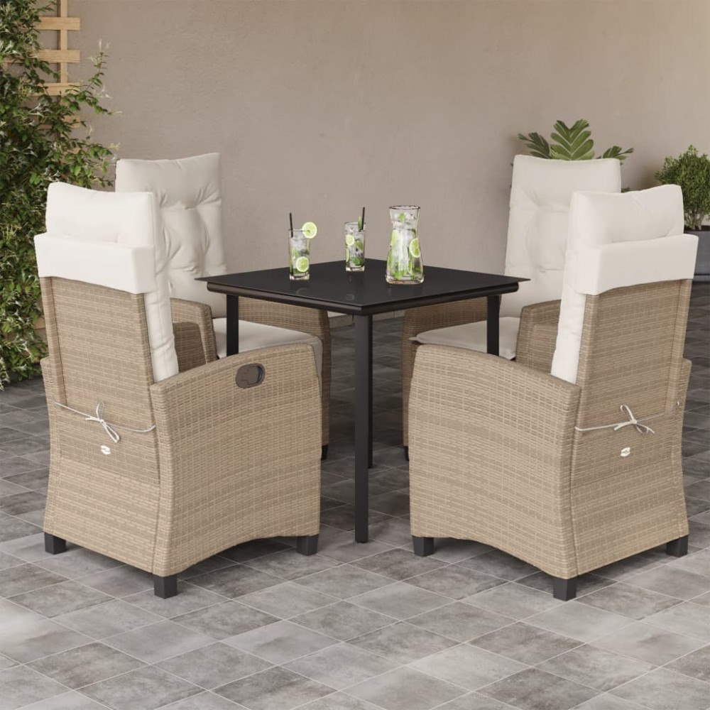 vidaXL Matgrupp för trädgården med dynor 5 delar beige konstrotting