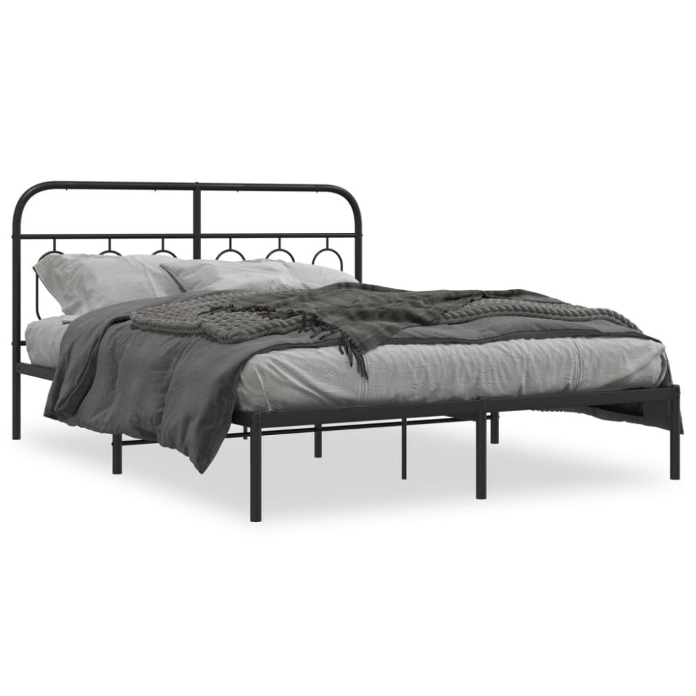 vidaXL Sängram med huvudgavel metall svart 140x190 cm