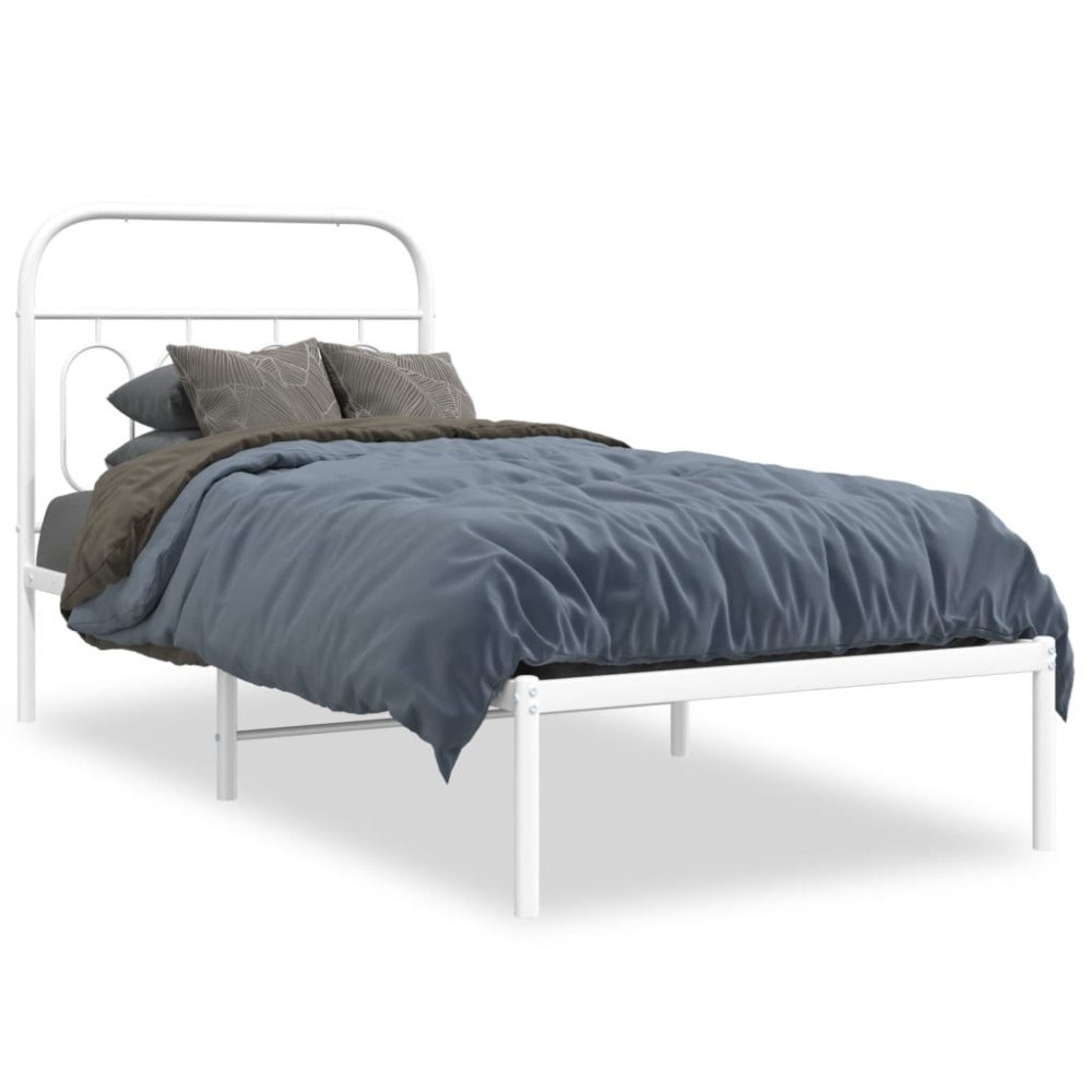 vidaXL Sängram med huvudgavel metall vit 80x200 cm