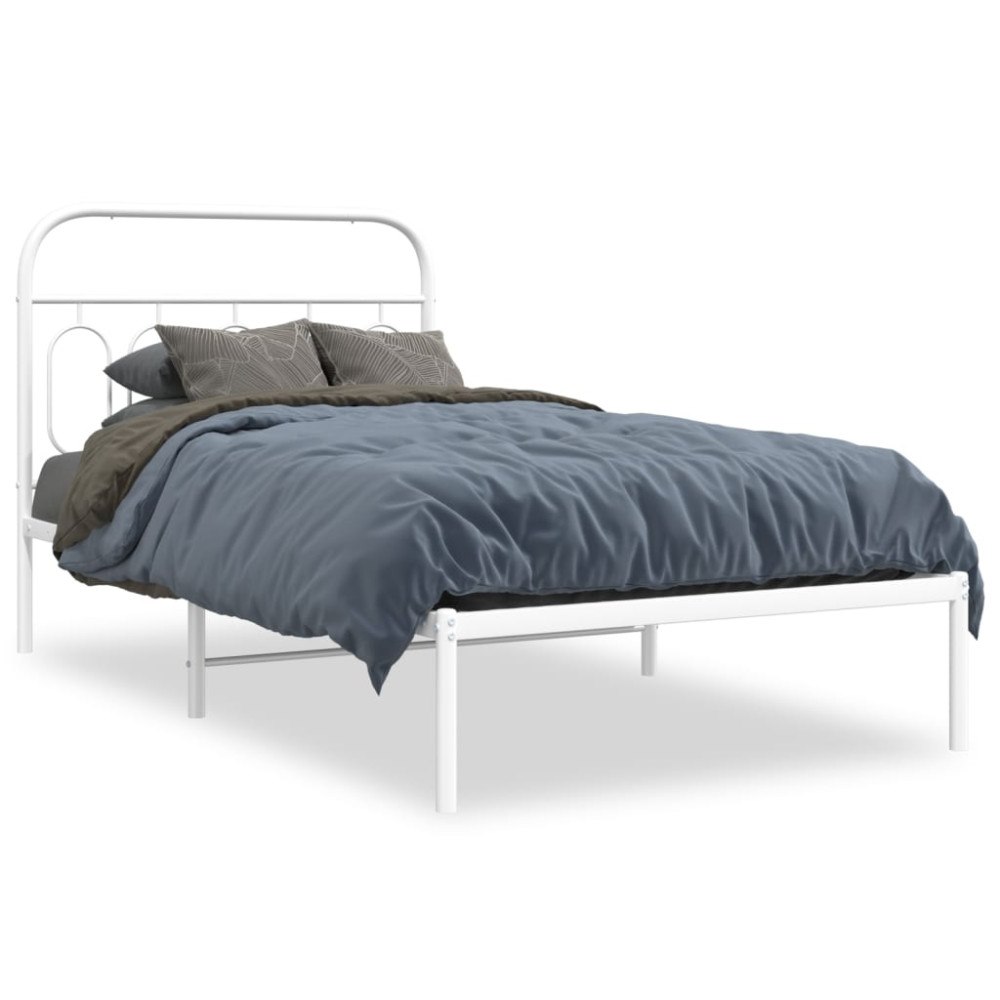 vidaXL Sängram med huvudgavel metall vit 100x190 cm