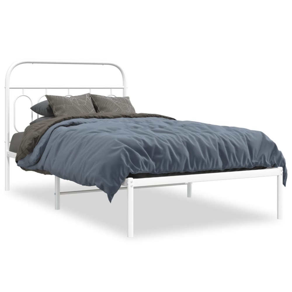 vidaXL Sängram med huvudgavel metall vit 107x203 cm