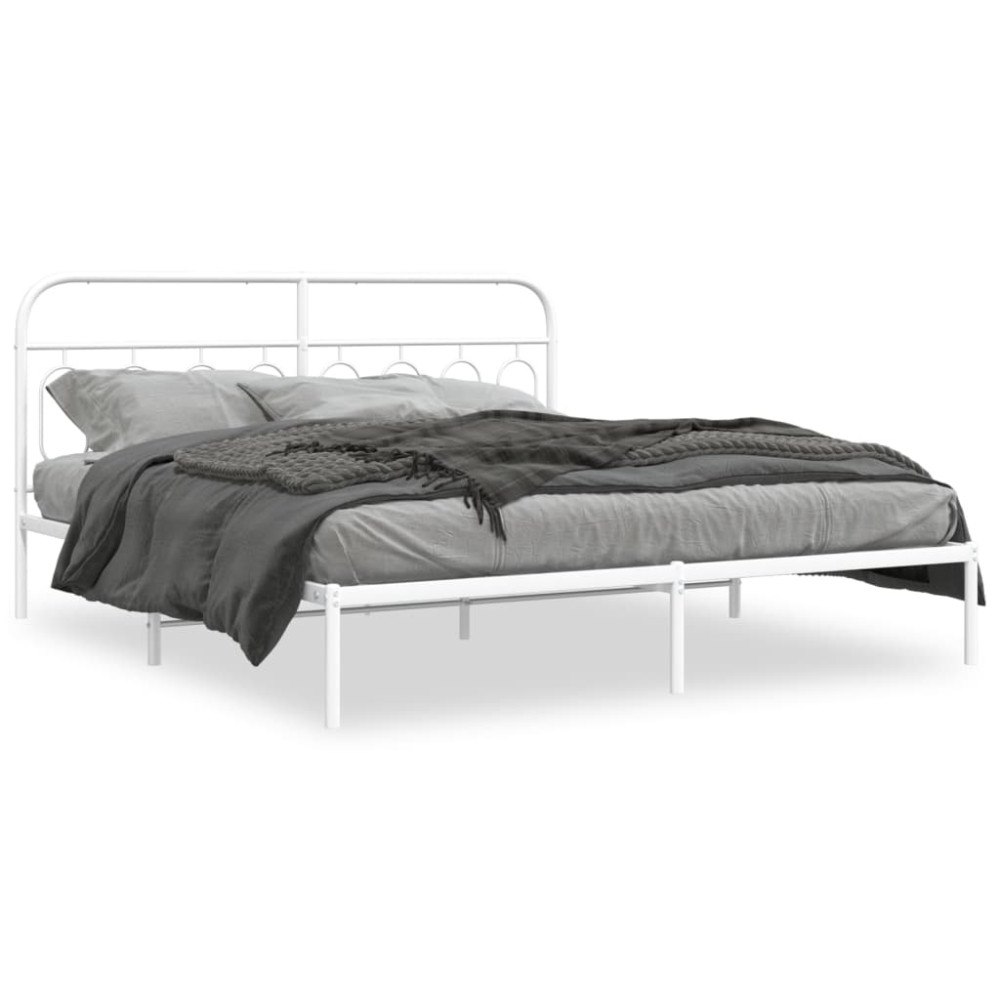 vidaXL Sängram med huvudgavel metall vit 160x200 cm