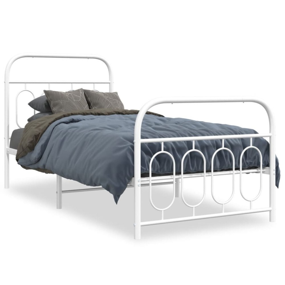 vidaXL Sängram med huvudgavel och fotgavel vit metall 90x190 cm