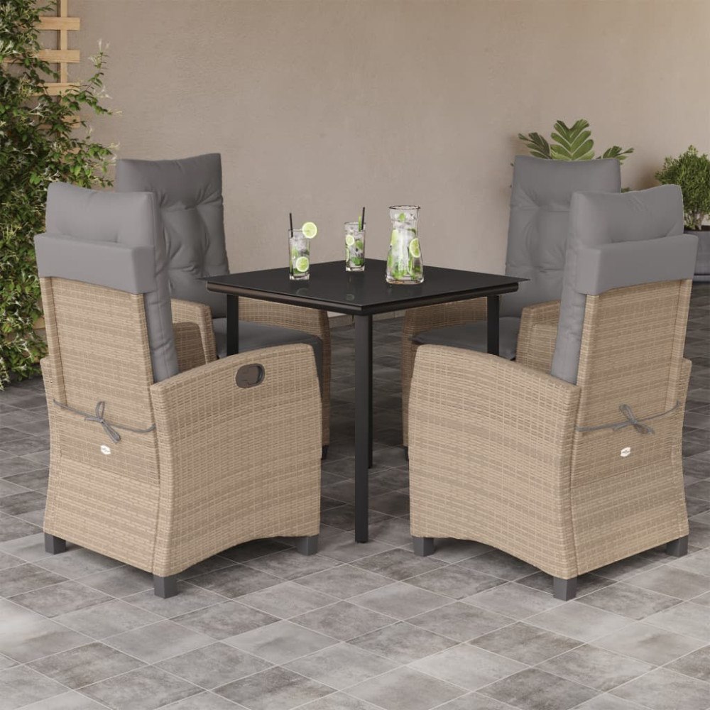vidaXL Matgrupp för trädgården med dynor 5 delar mixbeige konstrotting
