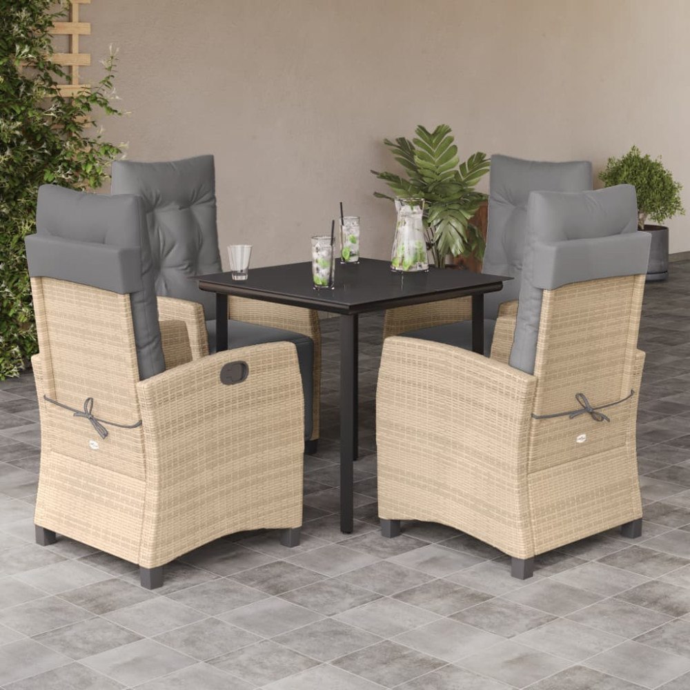 vidaXL Matgrupp för trädgården med dynor 5 delar mixbeige konstrotting