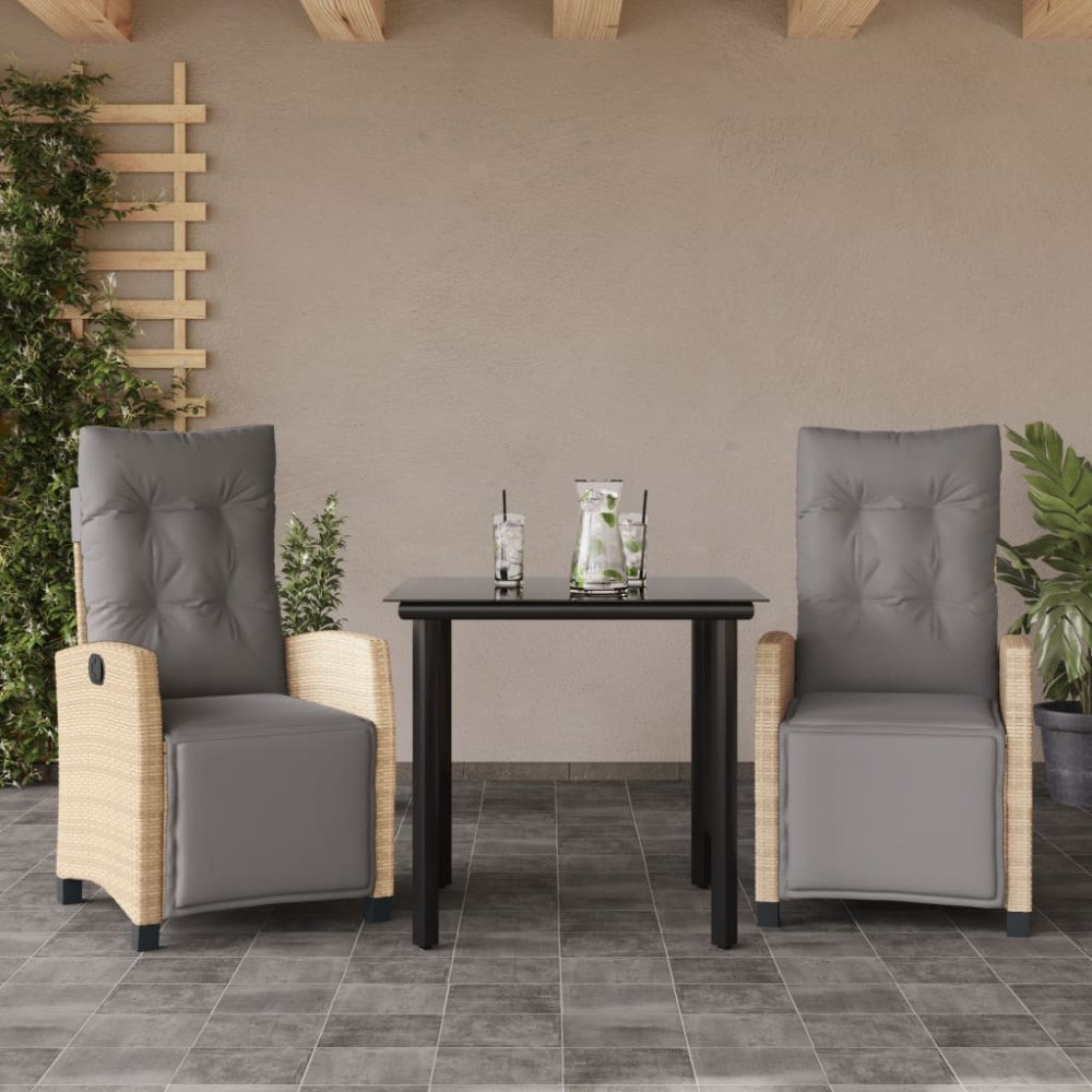 vidaXL Matgrupp för trädgården med dynor 3 delar mixbeige konstrotting