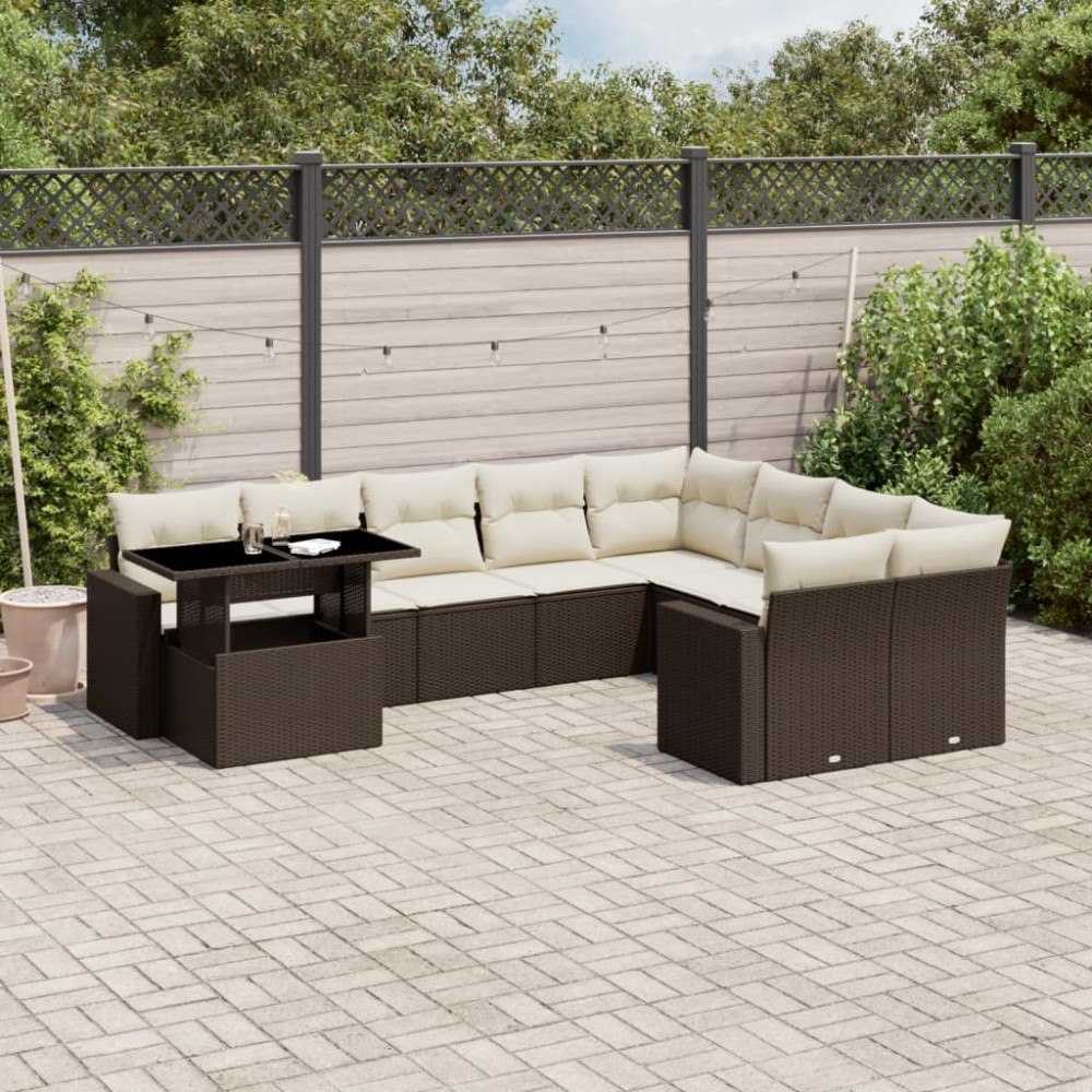 vidaXL Loungegrupp 10 delar med brun dynor konstrotting