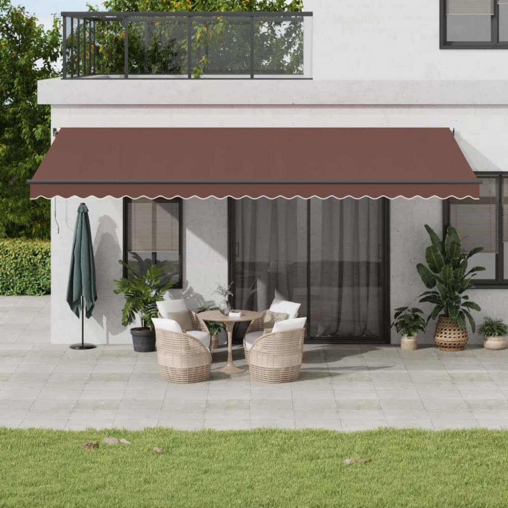 vidaXL Markis automatiskt infällbar med LEDs brun 600x350 cm
