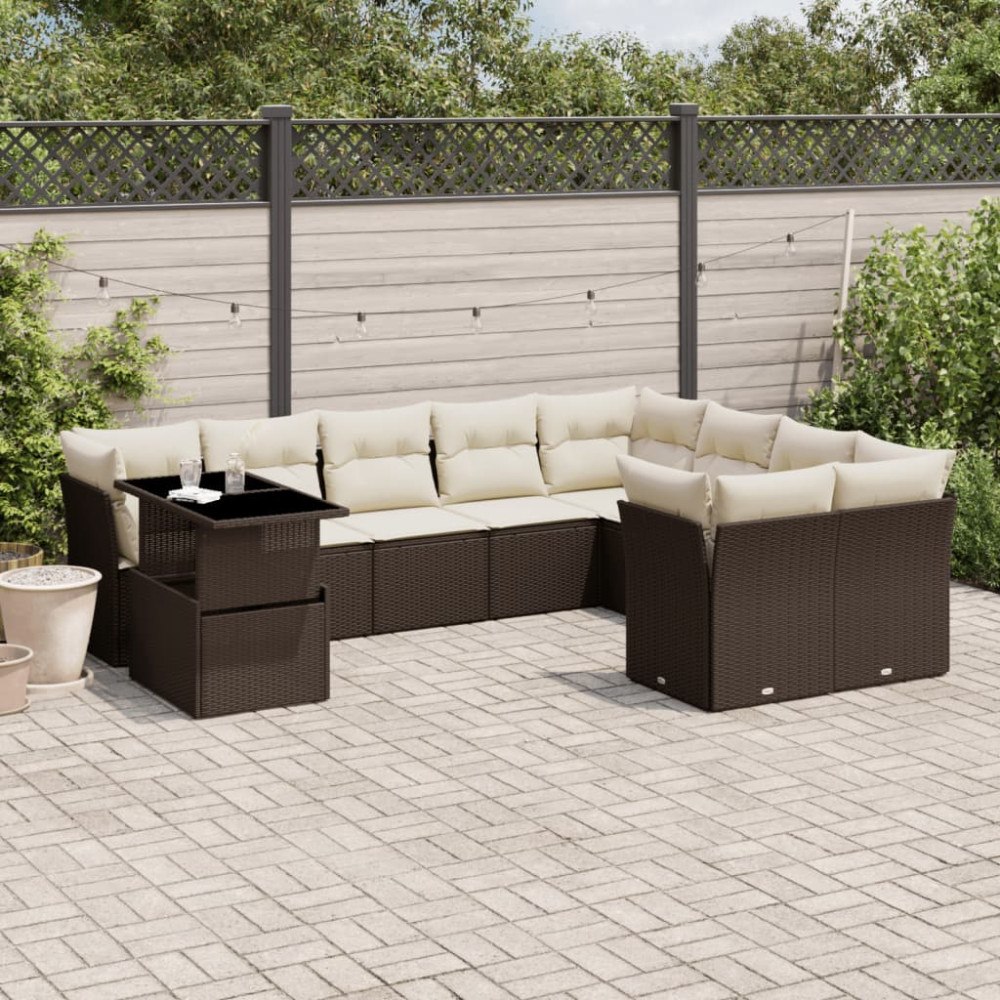 vidaXL Loungegrupp 10 delar med brun dynor konstrotting
