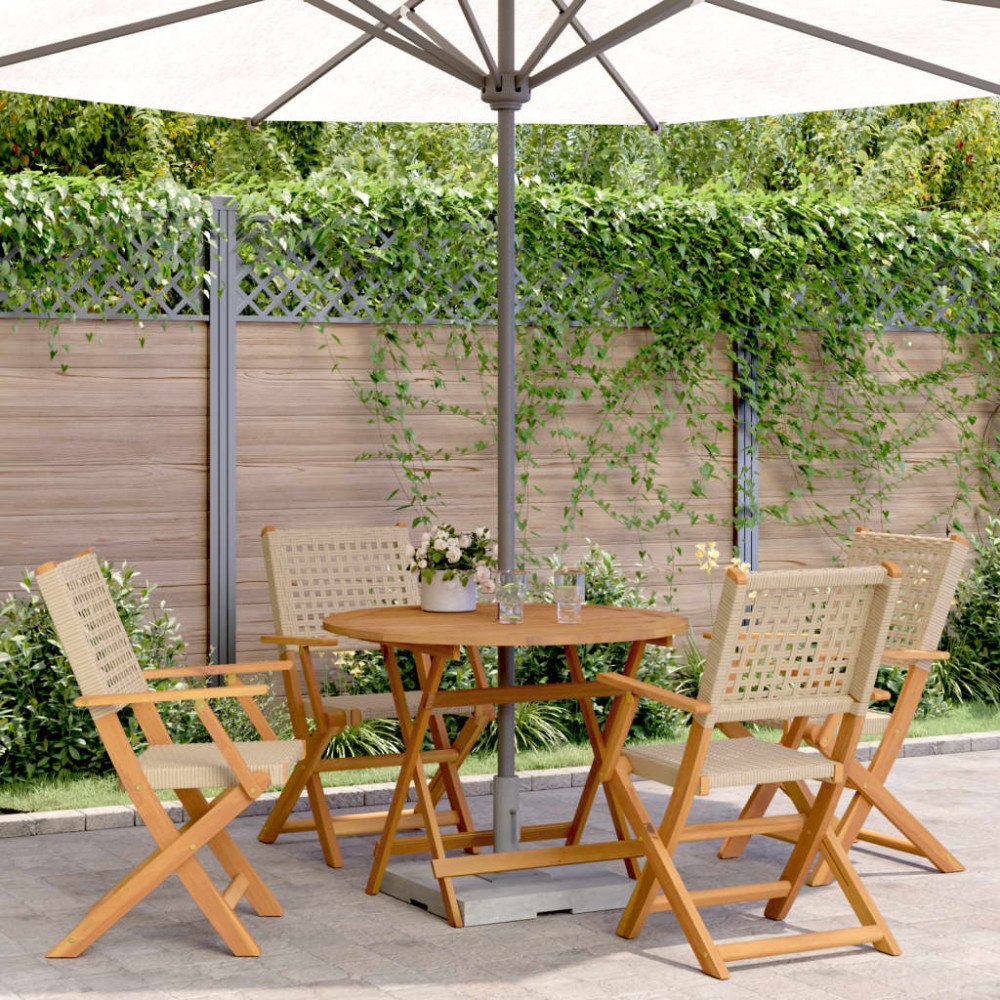 vidaXL Matgrupp för trädgården 5 delar beige konstrotting/massivt trä