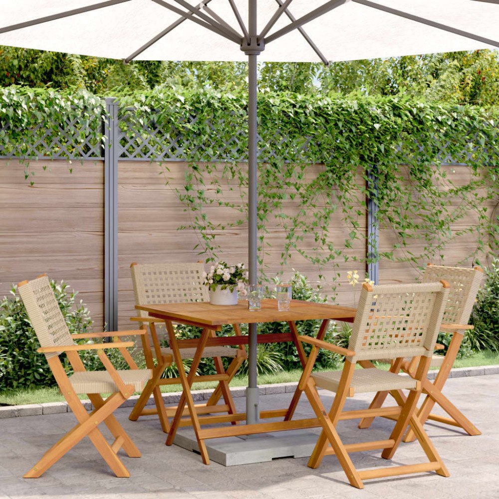 vidaXL Matgrupp för trädgården 5 delar beige konstrotting/massivt trä
