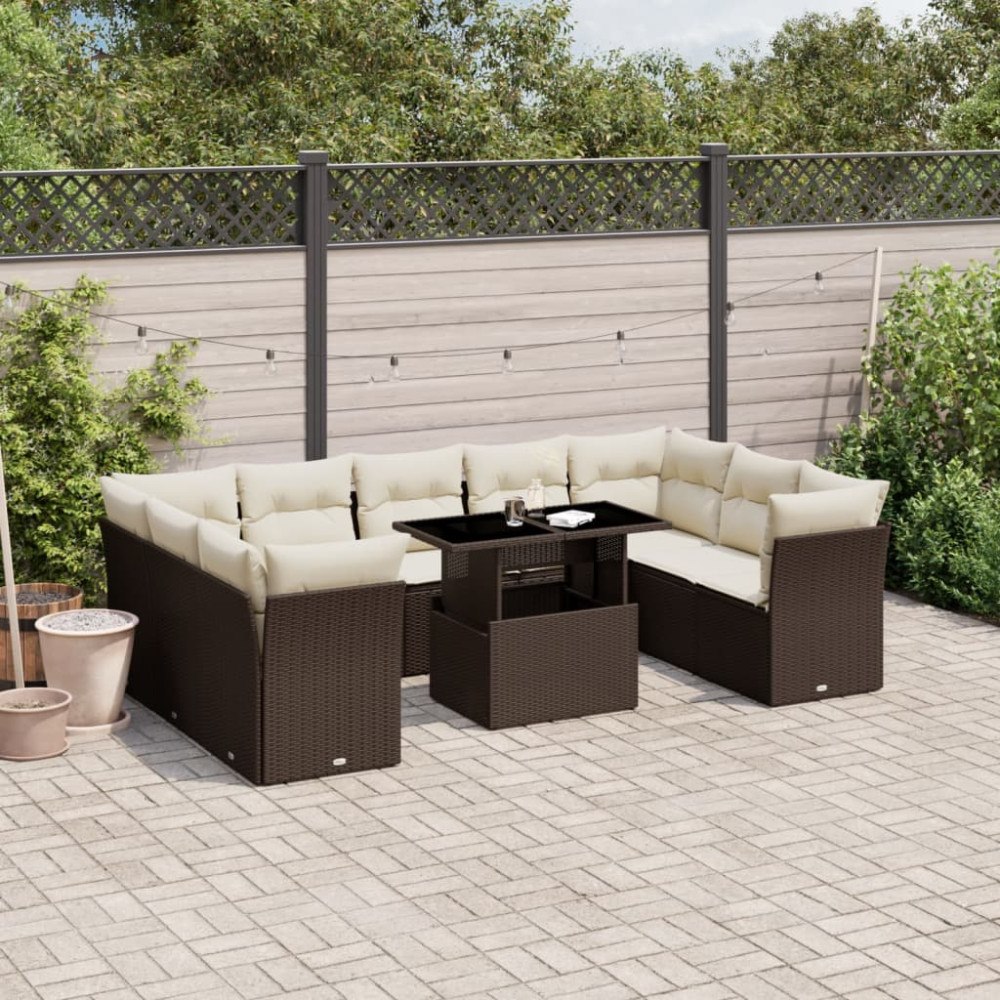 vidaXL Loungegrupp 10 delar med brun dynor konstrotting