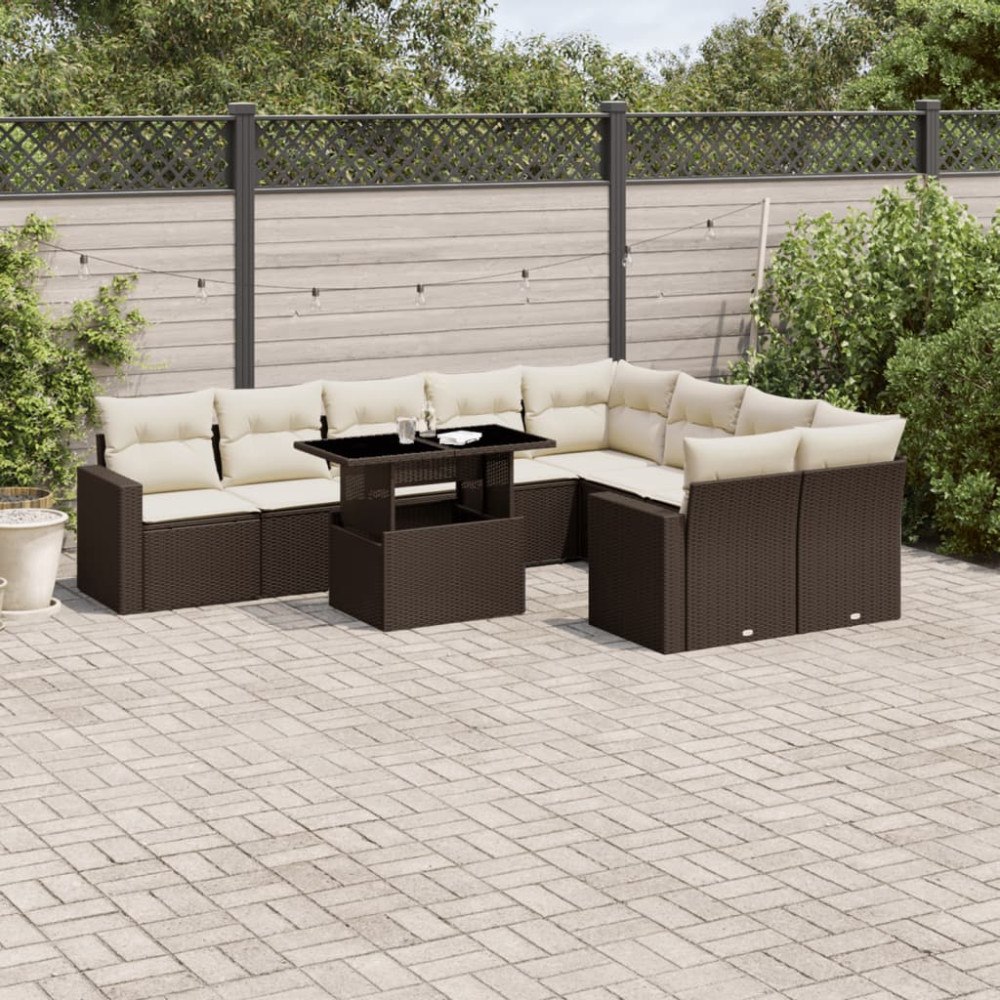 vidaXL Loungegrupp 10 delar med brun dynor konstrotting