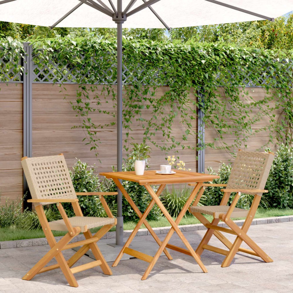 vidaXL Caféset 3 delar beige konstrotting och massivt trä