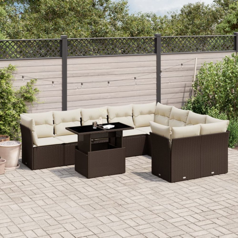 vidaXL Loungegrupp 10 delar med brun dynor konstrotting