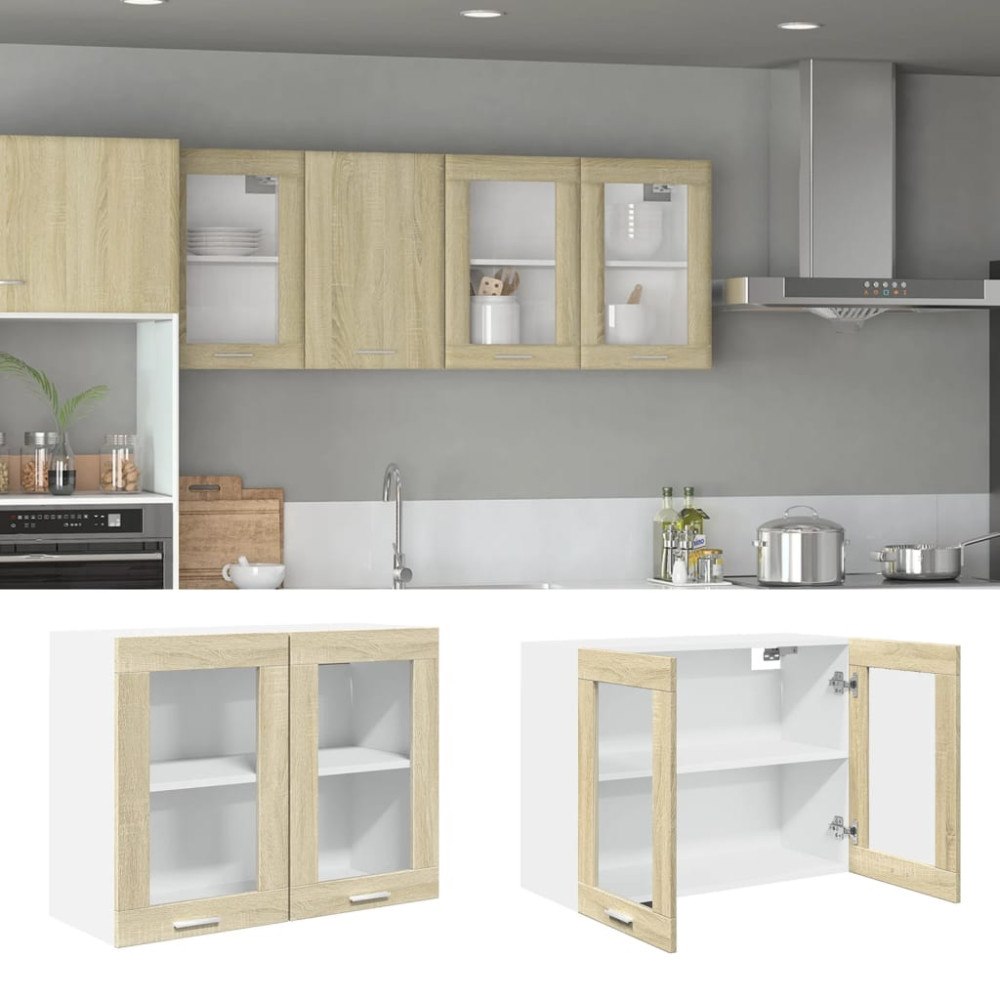 vidaXL Väggskåp med glasdörrar “Lyon” sonoma-ek 80x31x60 cm spånskiva