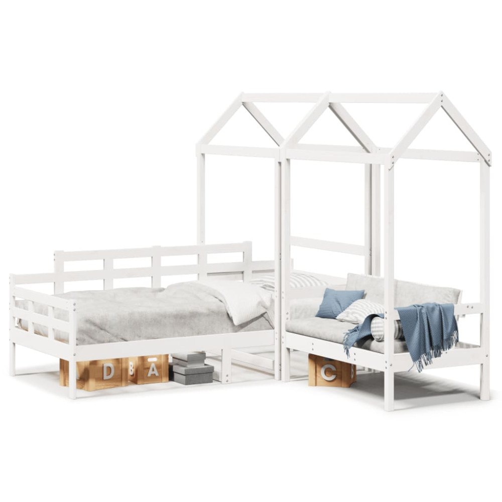 vidaXL Dagbädd med bänk och tak vit 80x200 cm massiv furu
